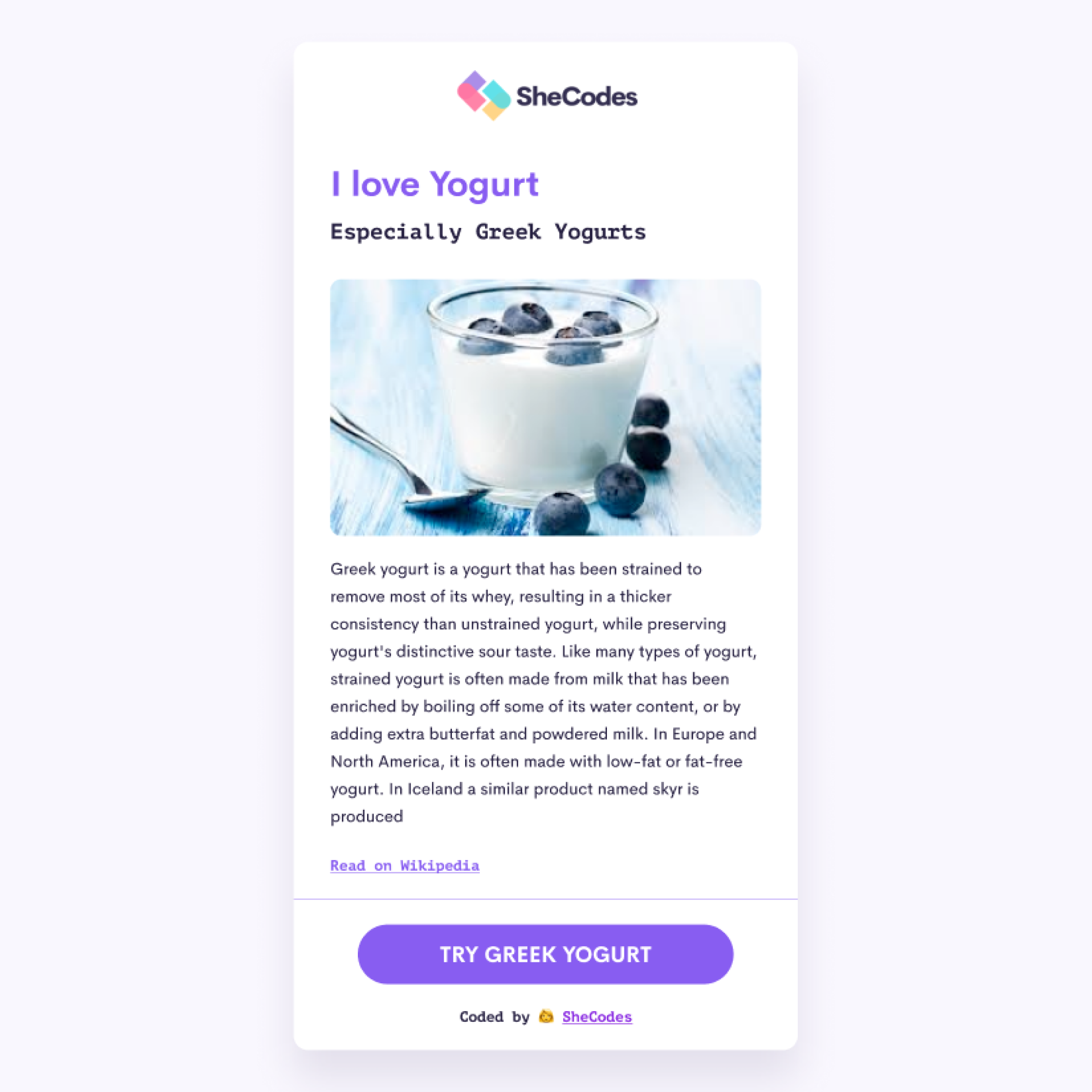 Yogurt Landing Page Preview